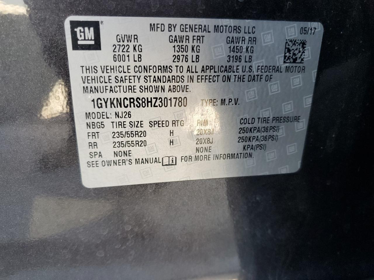 2017 Cadillac Xt5 Premium Luxury VIN: 1GYKNCRS8HZ301780 Lot: 82321295