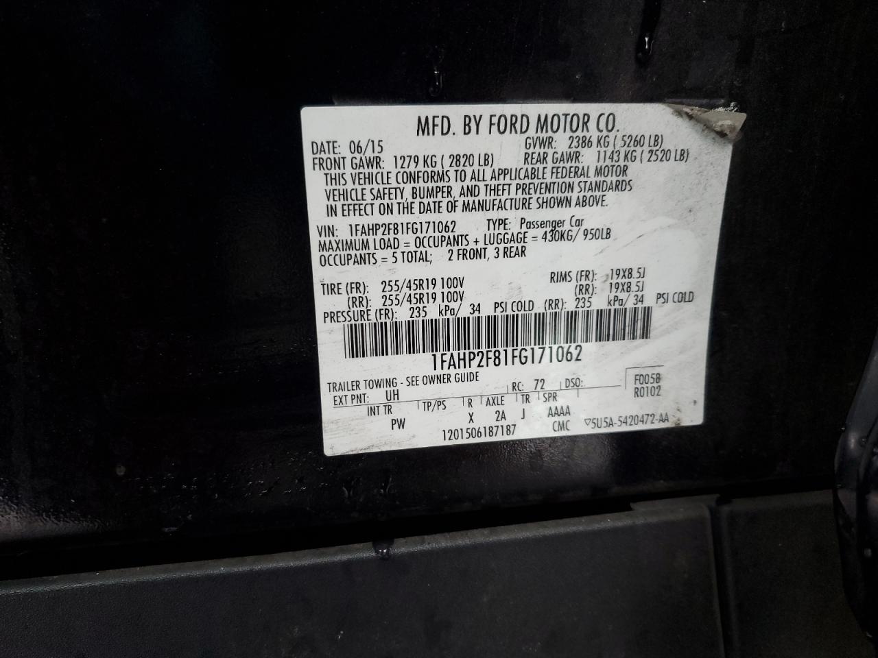 2015 Ford Taurus Limited VIN: 1FAHP2F81FG171062 Lot: 86687865