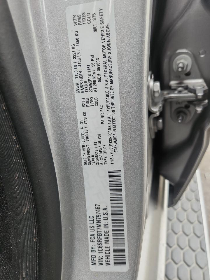 2021 Ram 1500 Big Horn/Lone Star VIN: 1C6SRFBT7MN797467 Lot: 82747025