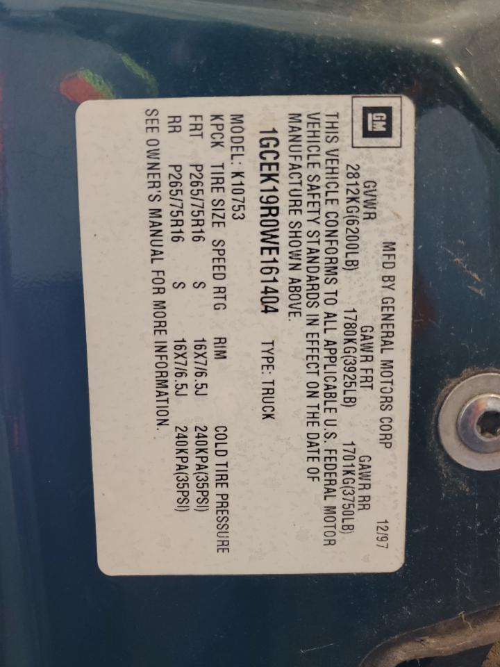 1998 Chevrolet Gmt-400 K1500 VIN: 1GCEK19R0WE161404 Lot: 85154085