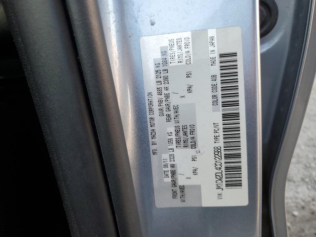 2012 Mazda 5 VIN: JM1CW2DL4C0122988 Lot: 83967105