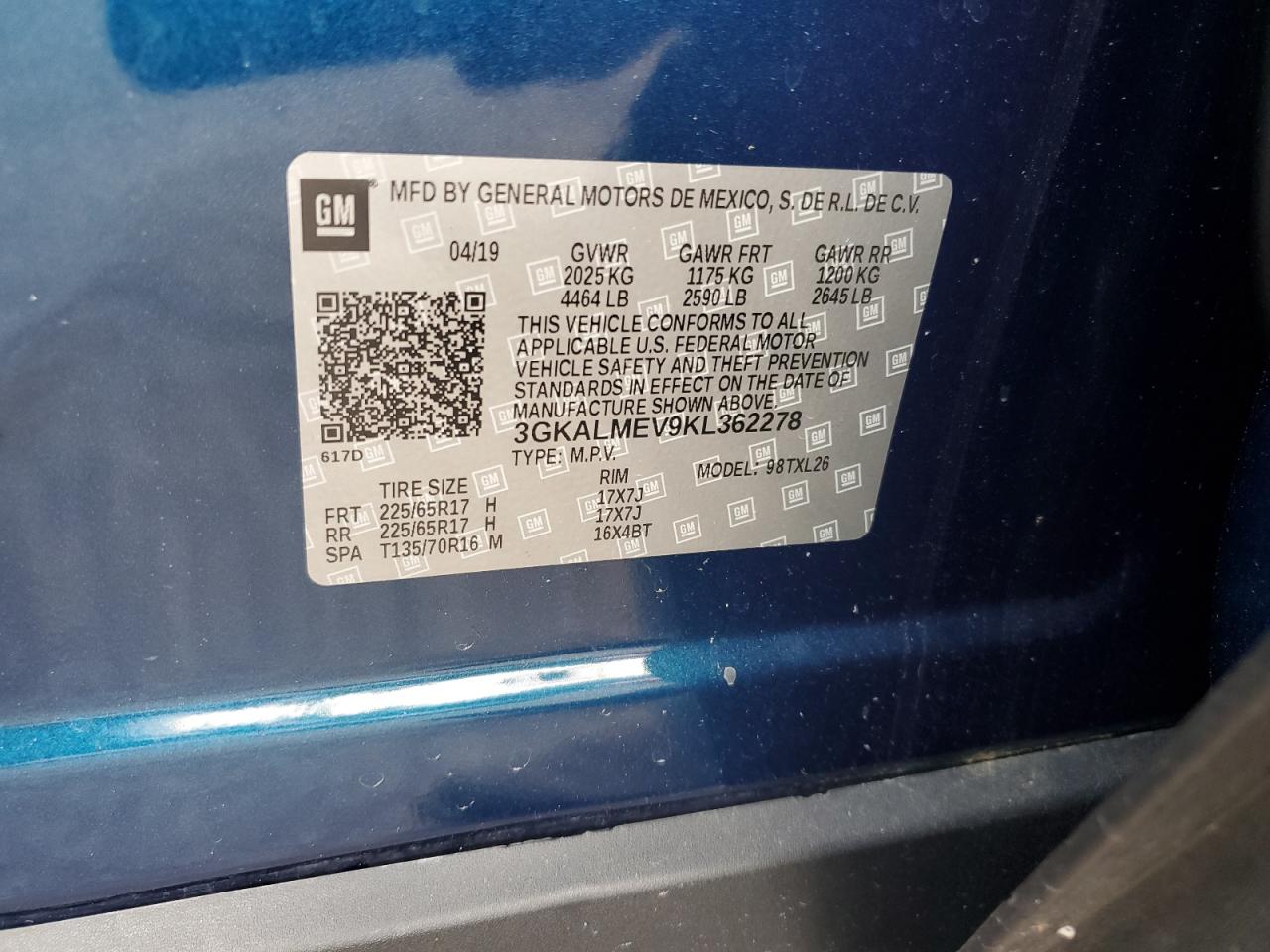 2019 GMC Terrain Sle VIN: 3GKALMEV9KL362278 Lot: 89533545