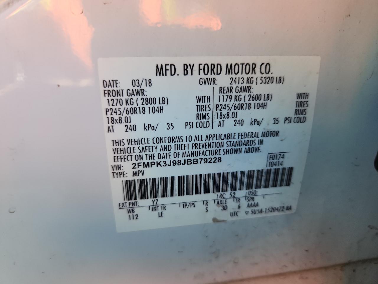 2018 Ford Edge Sel VIN: 2FMPK3J98JBB79228 Lot: 82584225