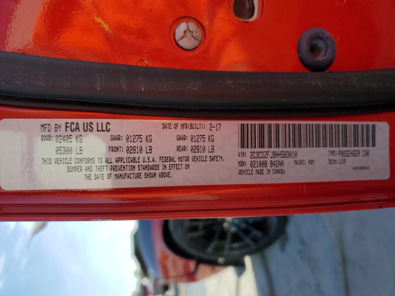 2017 Dodge Challenger R/T 392 VIN: 2C3CDZFJ9HH583010 Lot: 89878005