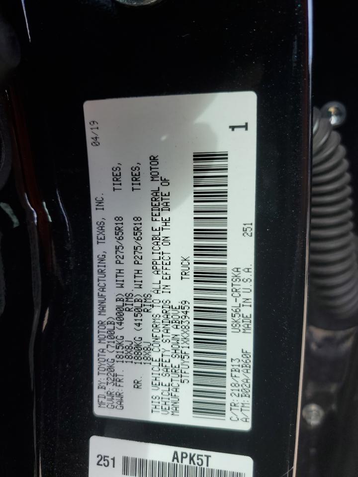 2019 Toyota Tundra Double Cab Sr VIN: 5TFUY5F1XKX839459 Lot: 85137145