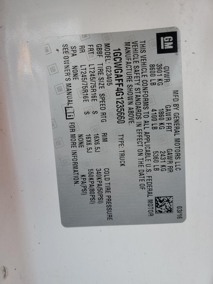 2016 Chevrolet Express G2500 VIN: 1GCWGAFF4G1235660 Lot: 86425875