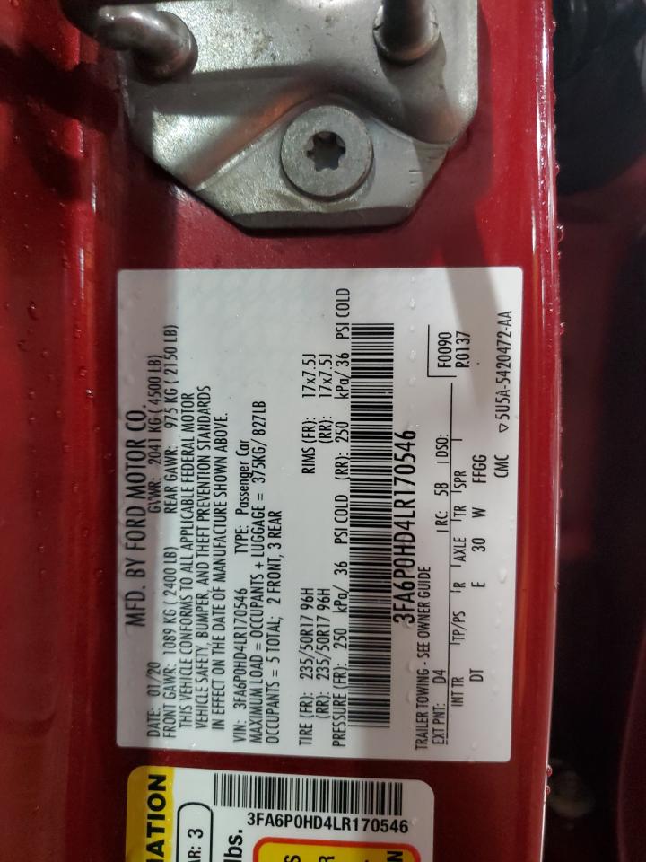 2020 Ford Fusion Se VIN: 3FA6P0HD4LR170546 Lot: 90442905