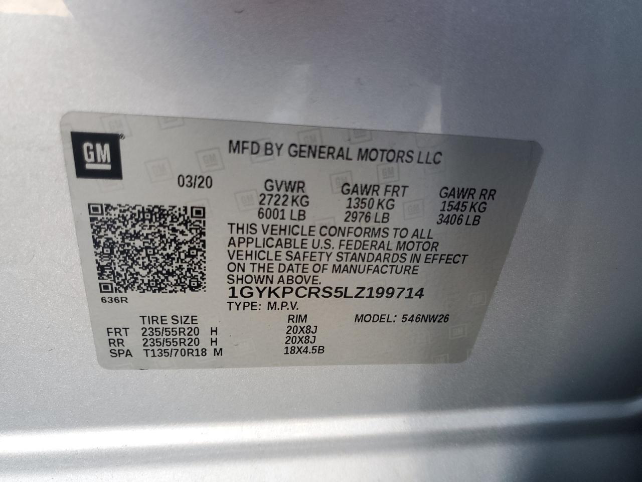 2020 Cadillac Xt6 Premium Luxury VIN: 1GYKPCRS5LZ199714 Lot: 90283125