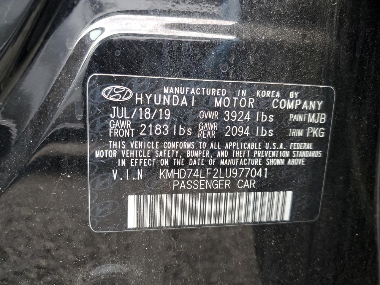 2020 Hyundai Elantra Se VIN: KMHD74LF2LU977041 Lot: 85717285