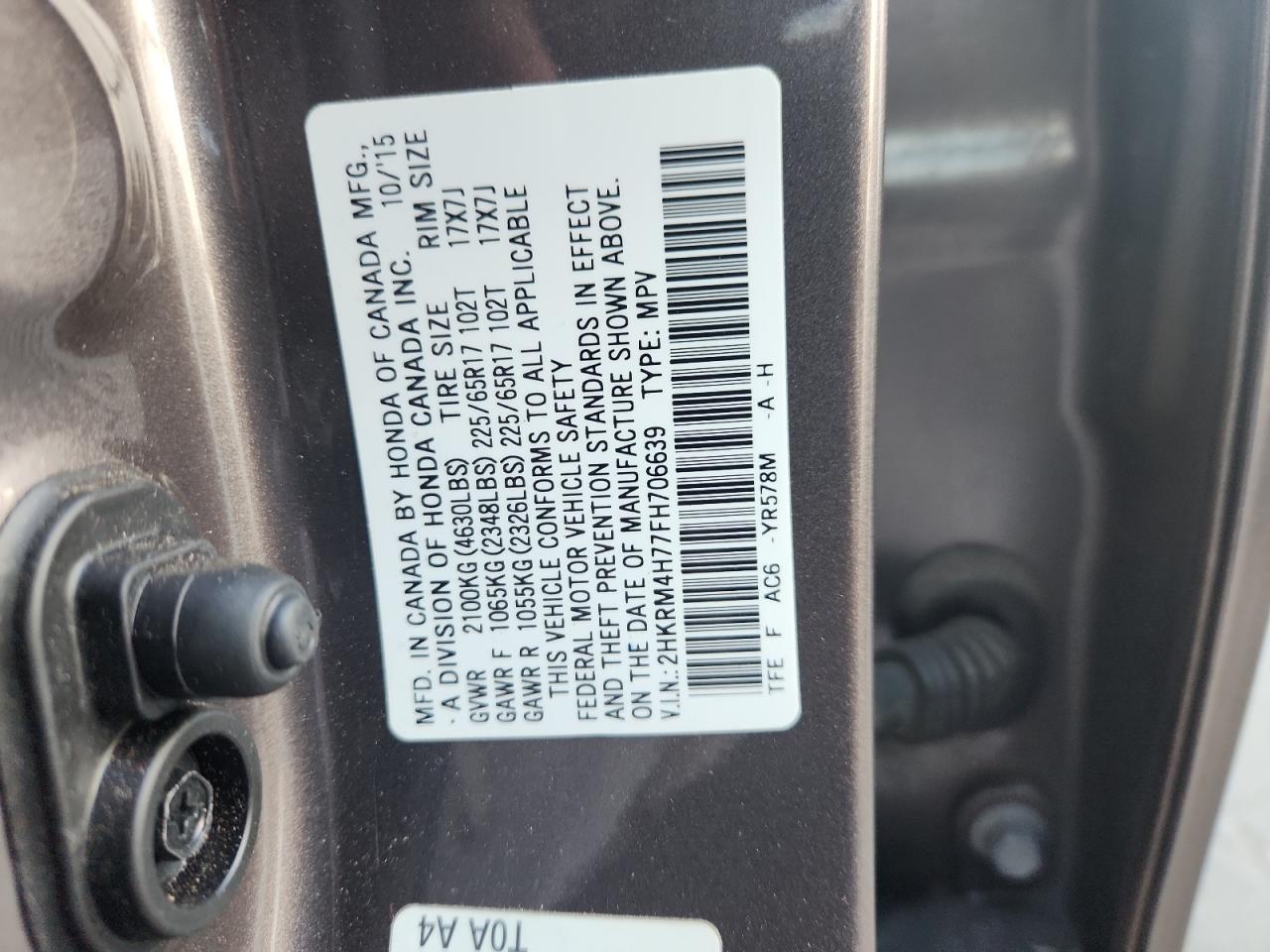 2015 Honda Cr-V Exl VIN: 2HKRM4H77FH706639 Lot: 84354245