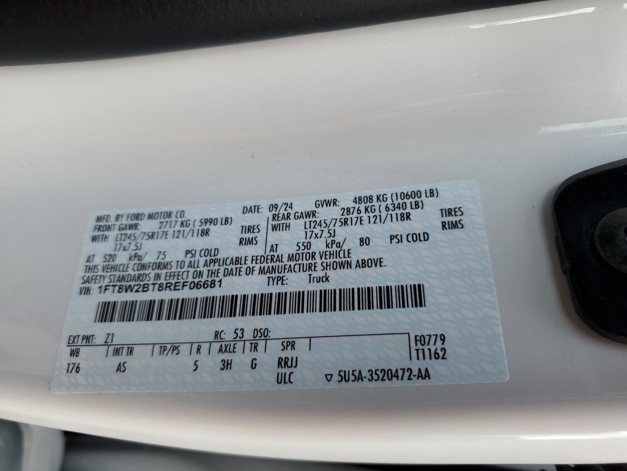 2024 Ford F250 Super Duty Utility / Service Truck VIN: 1FT8W2BT8REF06681 Lot: 90346485