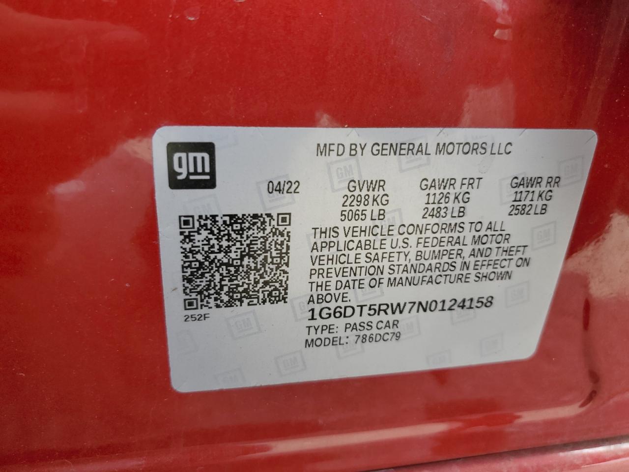 2022 Cadillac Ct5 Premium Luxury VIN: 1G6DT5RW7N0124158 Lot: 82443715