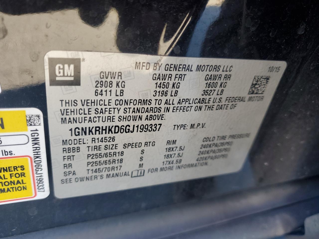 2016 Chevrolet Traverse Lt VIN: 1GNKRHKD6GJ199337 Lot: 90789965