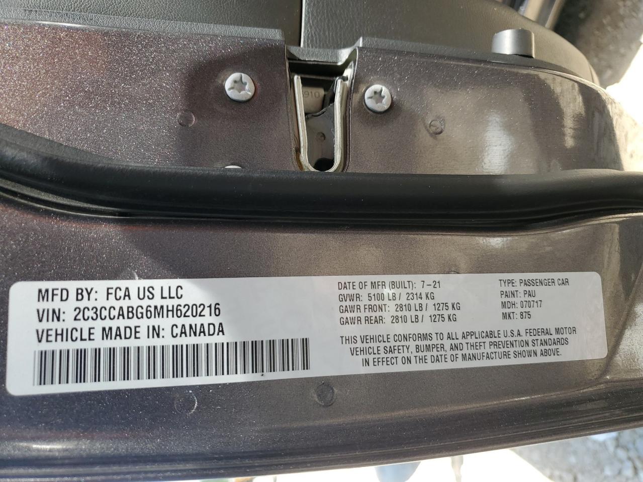 2021 Chrysler 300 S VIN: 2C3CCABG6MH620216 Lot: 87013955