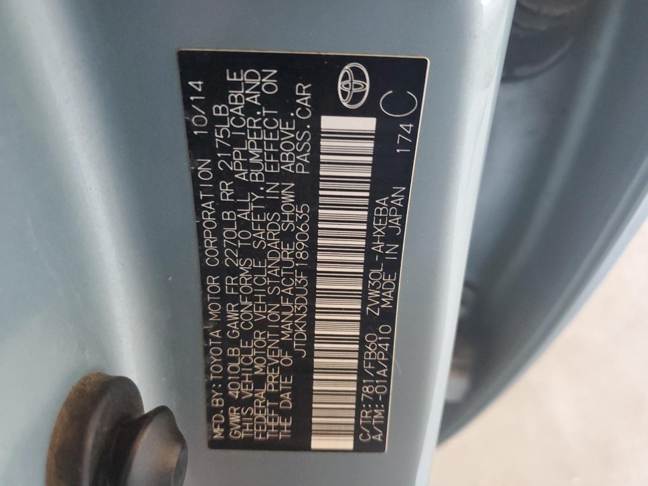 2015 Toyota Prius VIN: JTDKN3DU3F1890635 Lot: 85377865