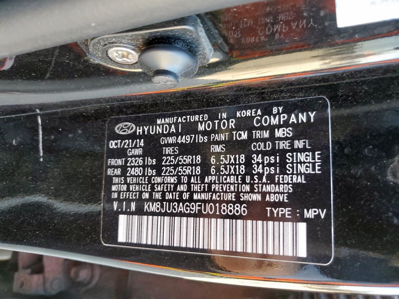 2015 Hyundai Tucson Limited VIN: KM8JU3AG9FU018886 Lot: 85345155