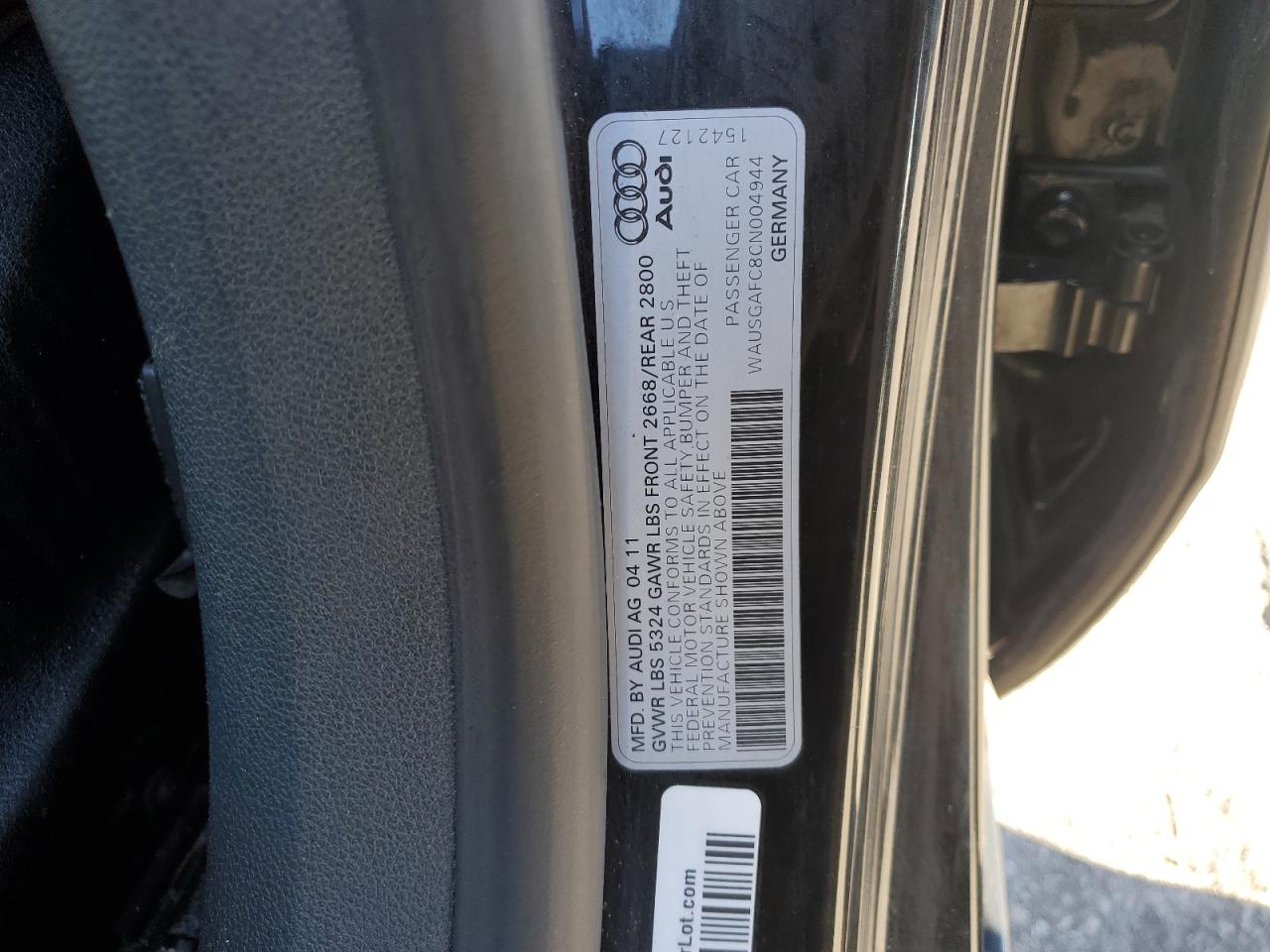 2012 Audi A7 Prestige VIN: WAUSGAFC8CN004944 Lot: 82706695