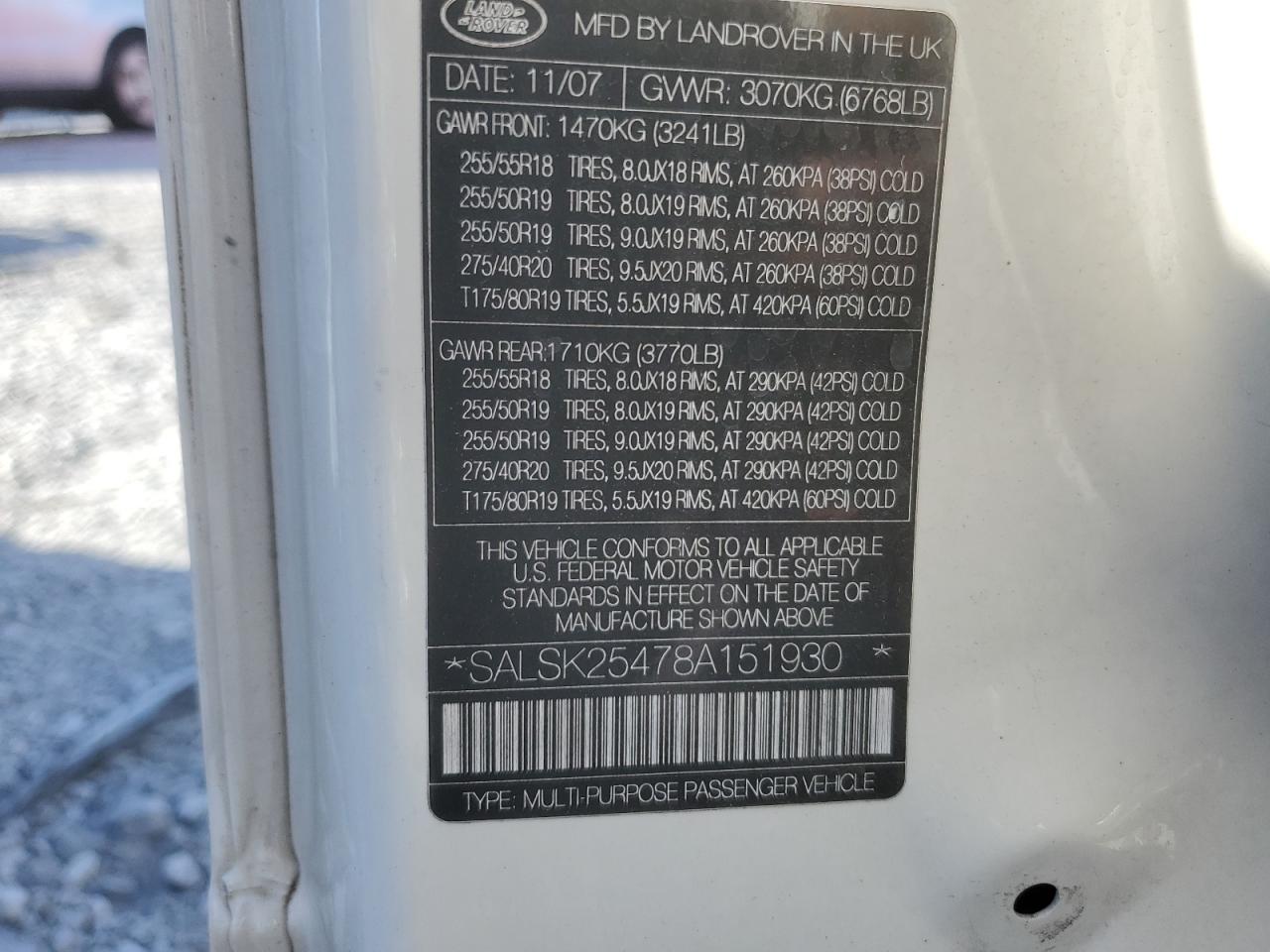 2008 Land Rover Range Rover Sport Hse VIN: SALSK25478A151930 Lot: 86168715