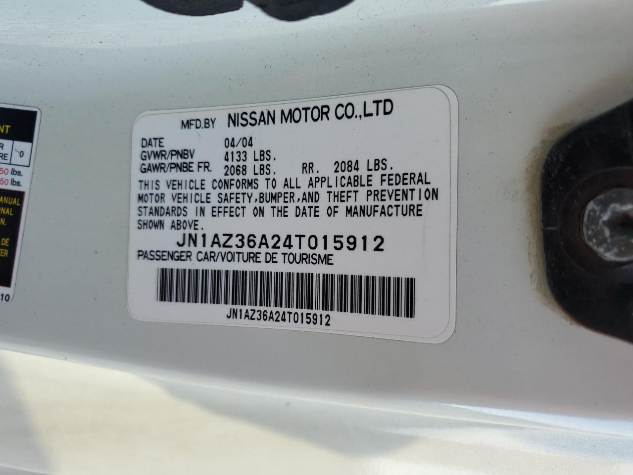 2004 Nissan 350Z Roadster VIN: JN1AZ36A24T015912 Lot: 90648955