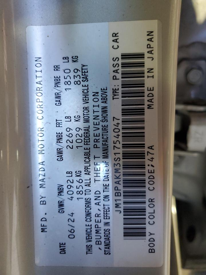 2025 Mazda 3 Select Sport VIN: JM1BPAKM3S1754047 Lot: 86812285
