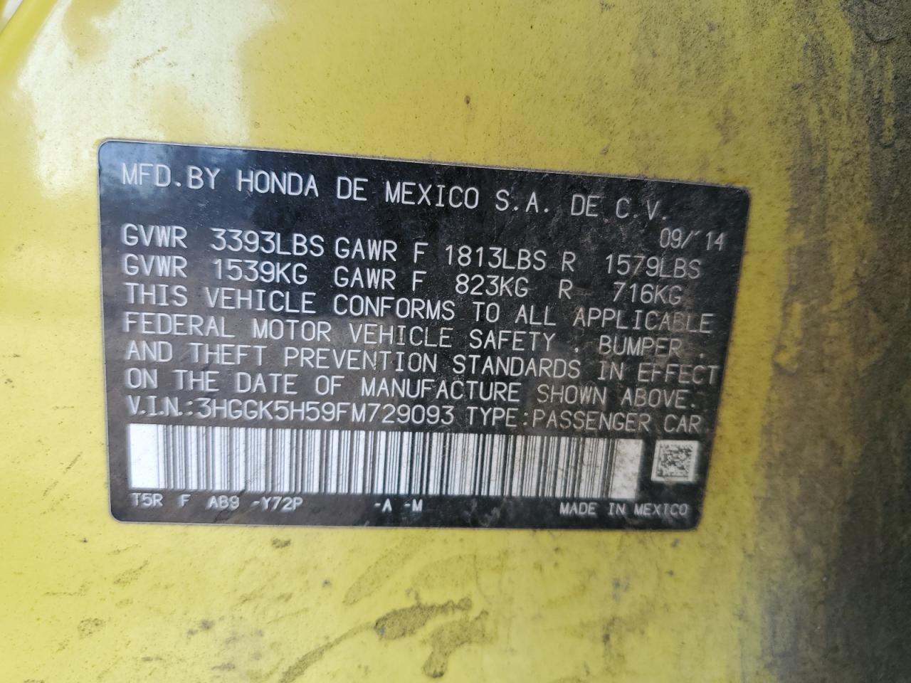 2015 Honda Fit Lx VIN: 3HGGK5H59FM729093 Lot: 84897215