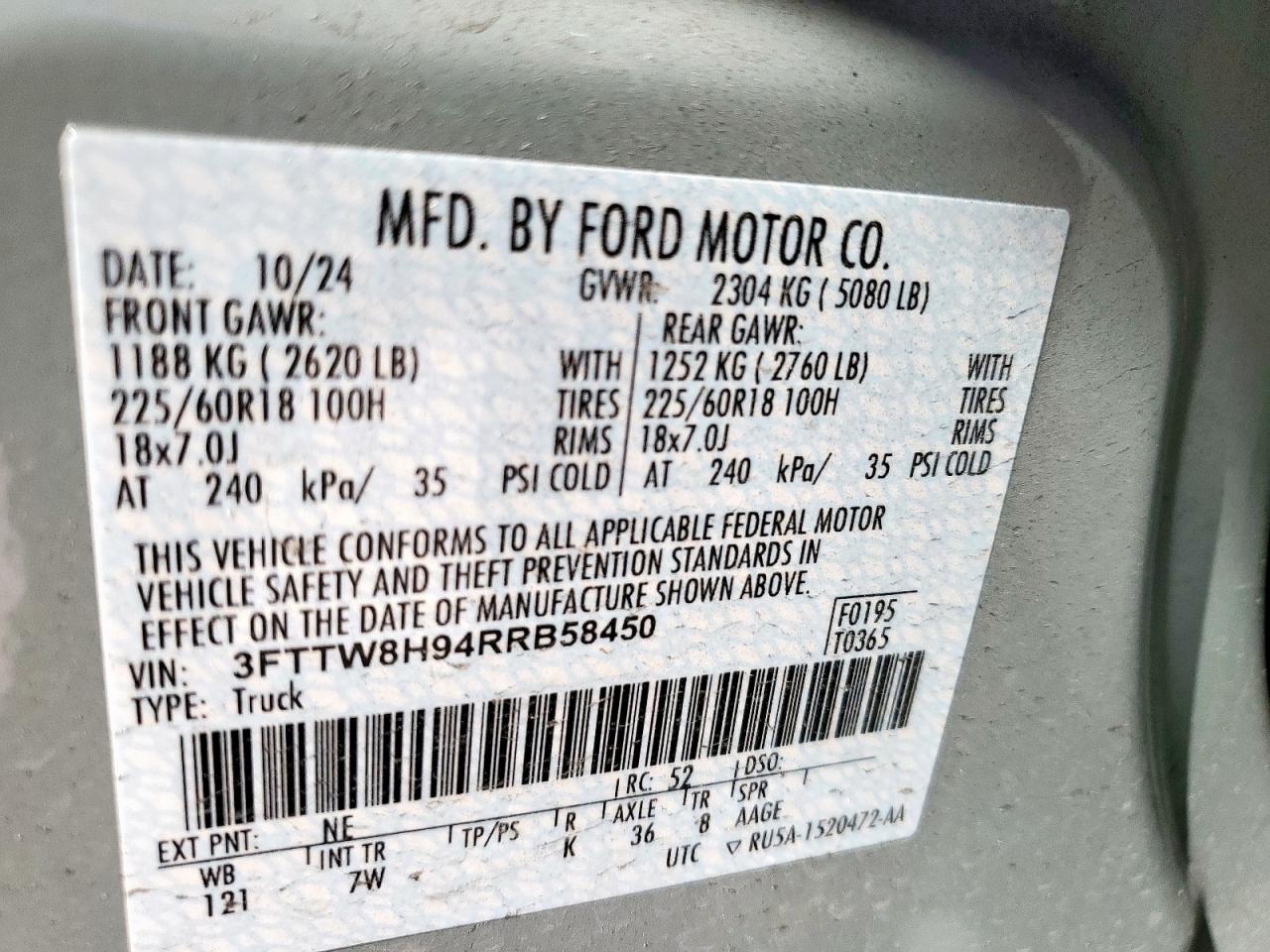 2024 Ford Maverick Xlt VIN: 3FTTW8H94RRB58450 Lot: 90613145