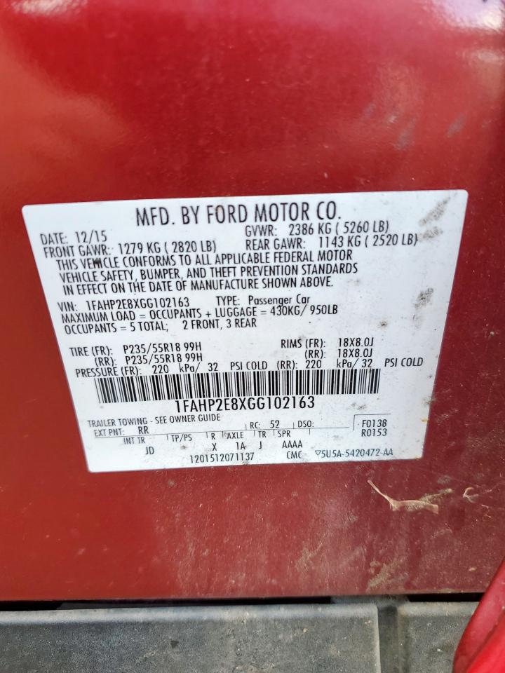 2016 Ford Taurus Sel VIN: 1FAHP2E8XGG102163 Lot: 84970275