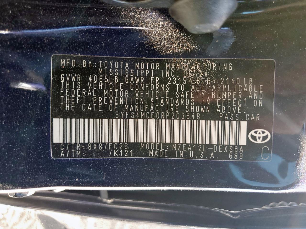 2024 Toyota Corolla Se VIN: 5YFS4MCE0RP203548 Lot: 82411955