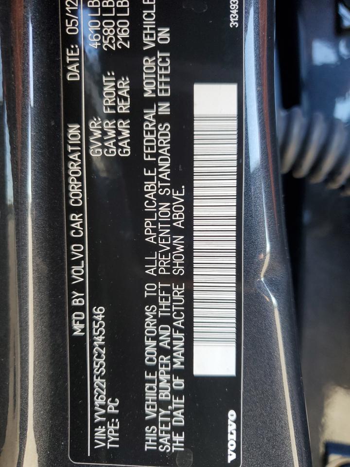 2012 Volvo S60 T5 VIN: YV1622FS5C2145546 Lot: 89854045