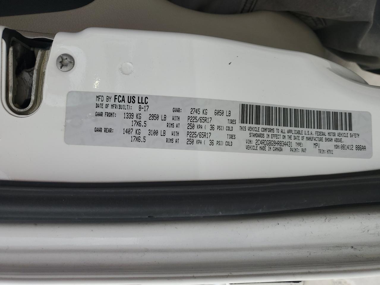 2017 Dodge Grand Caravan Se VIN: 2C4RDGBG9HR834431 Lot: 86122545