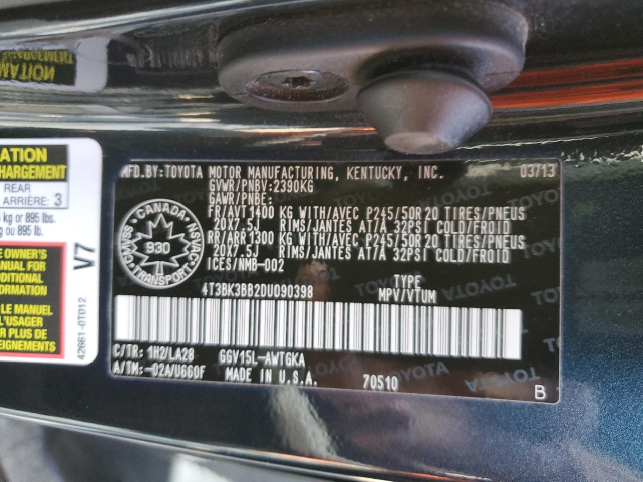 2013 Toyota Venza Le VIN: 4T3BK3BB2DU090398 Lot: 86427095