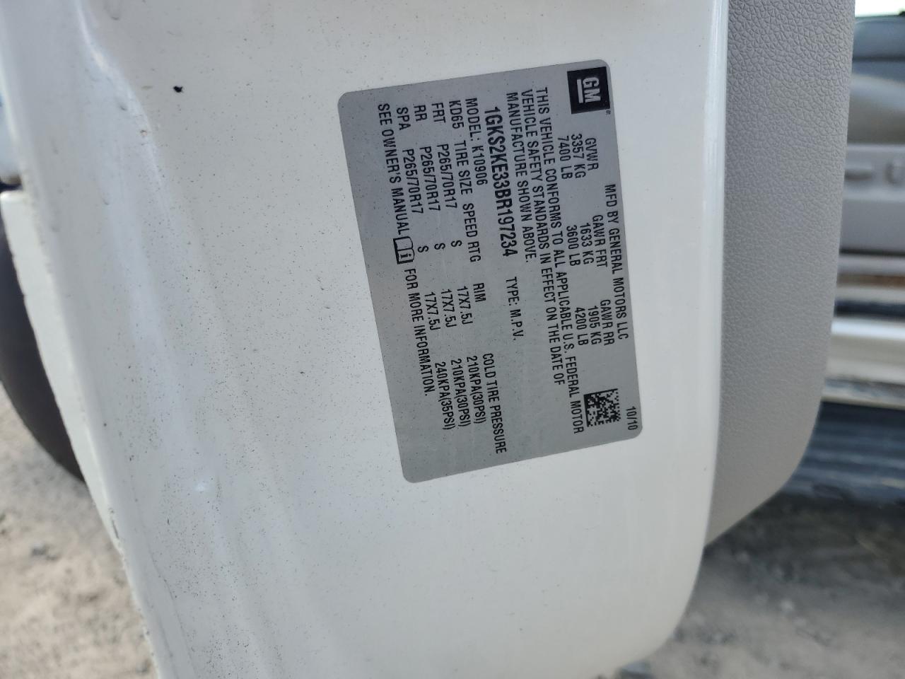 2011 GMC Yukon Xl K1500 Slt VIN: 1GKS2KE33BR197234 Lot: 84206435