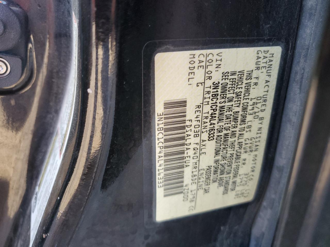 2010 Nissan Versa S VIN: 3N1BC1CP4AL416333 Lot: 82348525