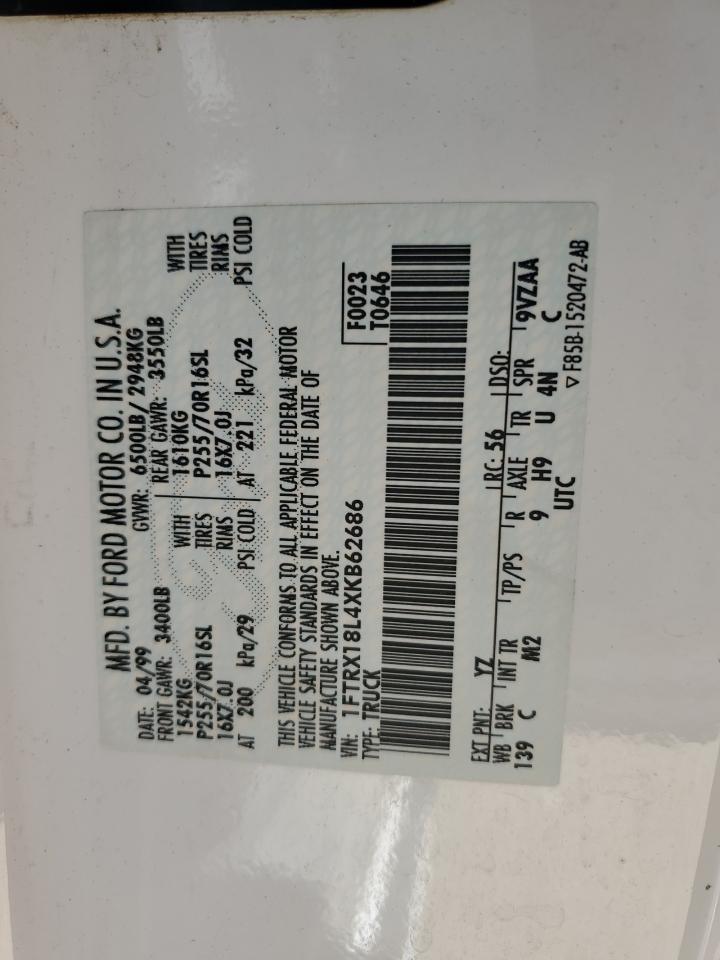 1999 Ford F150 VIN: 1FTRX18L4XKB62686 Lot: 84807295