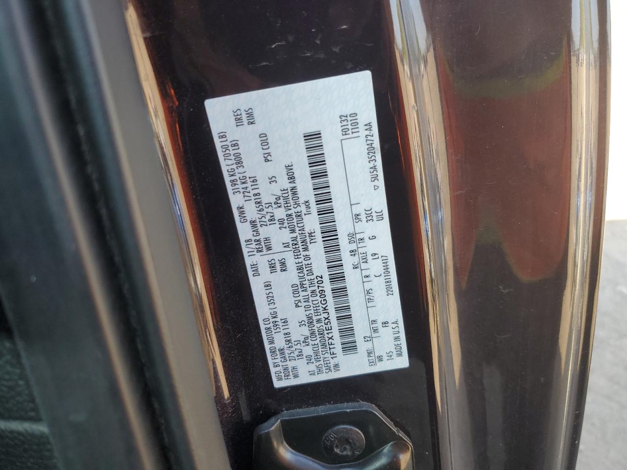 2018 Ford F150 Super Cab VIN: 1FTFX1E5XJKG09702 Lot: 84954545