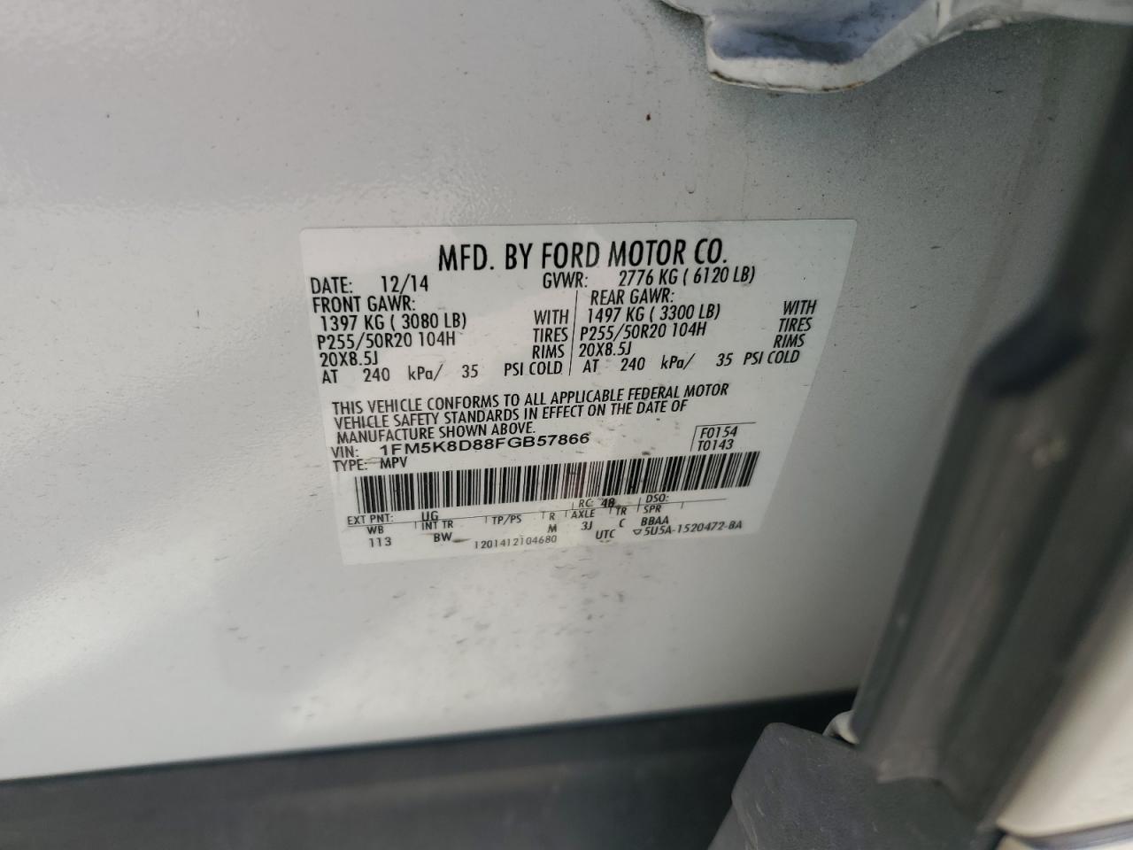 2015 Ford Explorer Xlt VIN: 1FM5K8D88FGB57866 Lot: 84923145