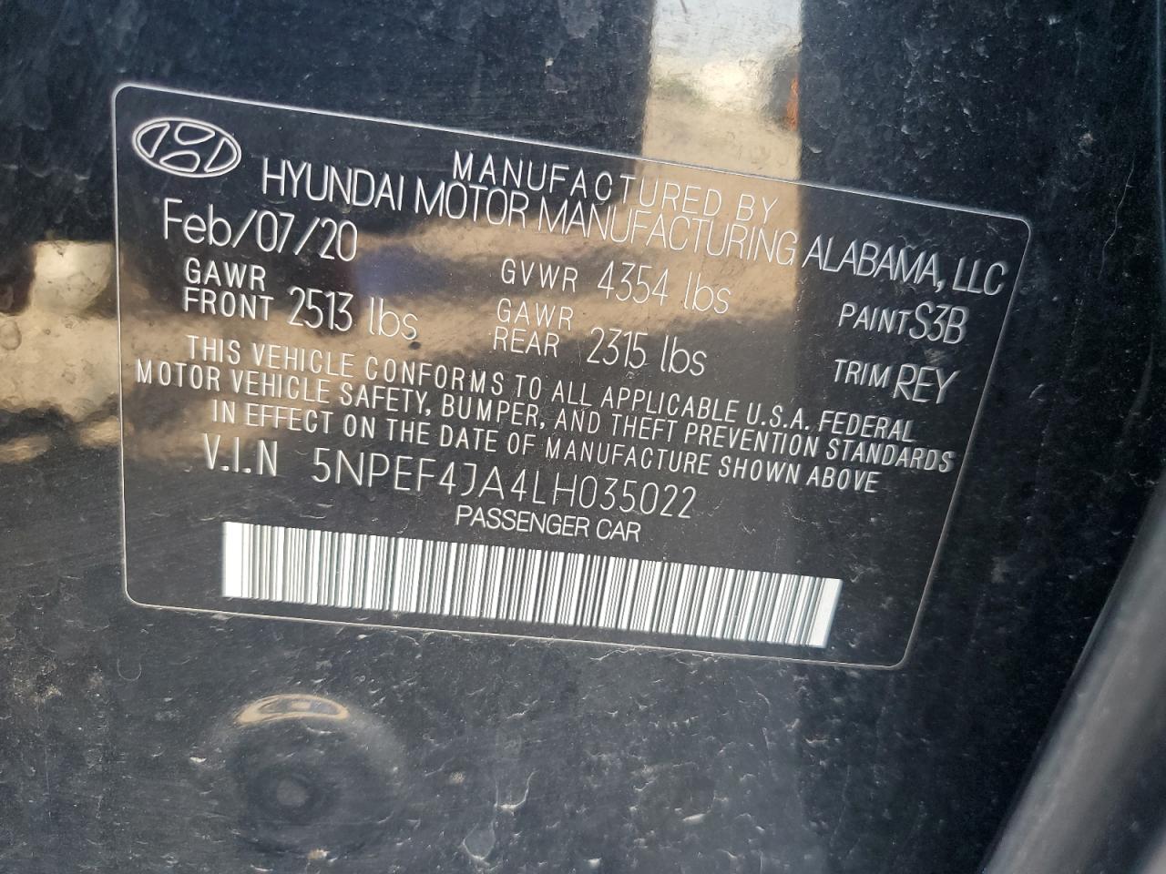 2020 Hyundai Sonata Sel VIN: 5NPEF4JA4LH035022 Lot: 81939235