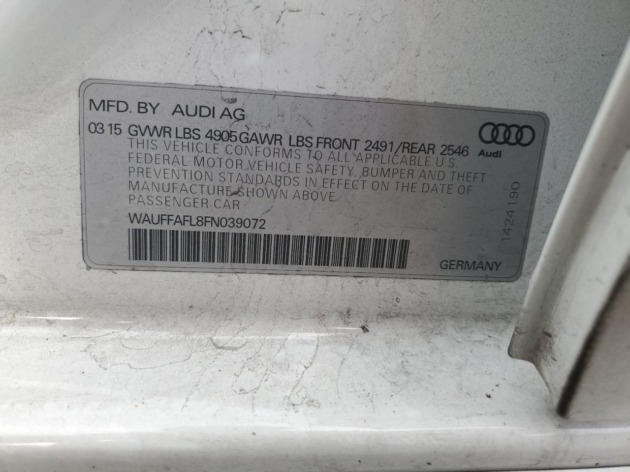 2015 Audi A4 Premium Plus VIN: WAUFFAFL8FN039072 Lot: 82234895