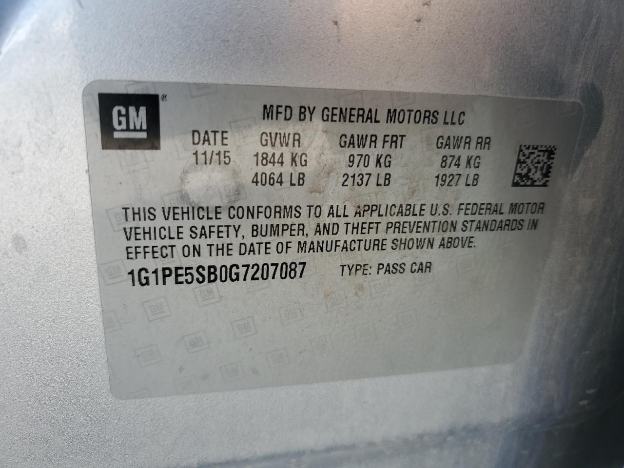 2016 Chevrolet Cruze Limited Lt VIN: 1G1PE5SB0G7207087 Lot: 87079945