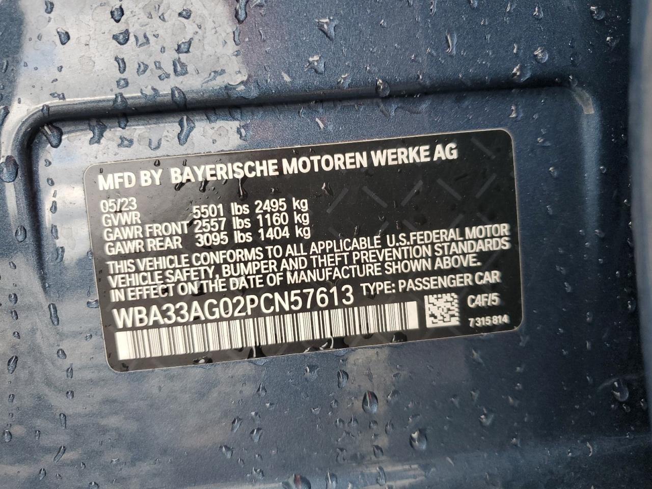 2023 BMW 530Xe VIN: WBA33AG02PCN57613 Lot: 85323105