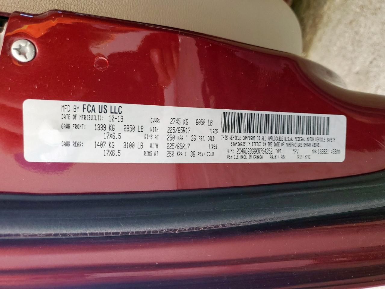 2019 Dodge Grand Caravan Se VIN: 2C4RDGBG6KR794252 Lot: 85937745