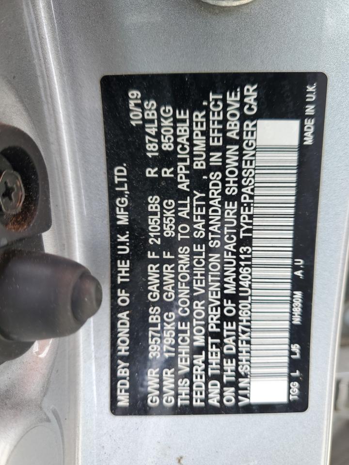 2020 Honda Civic Ex VIN: SHHFK7H60LU406113 Lot: 86180355