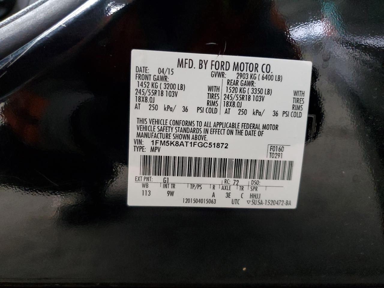 2015 Ford Explorer Police Interceptor VIN: 1FM5K8AT1FGC51872 Lot: 81971035