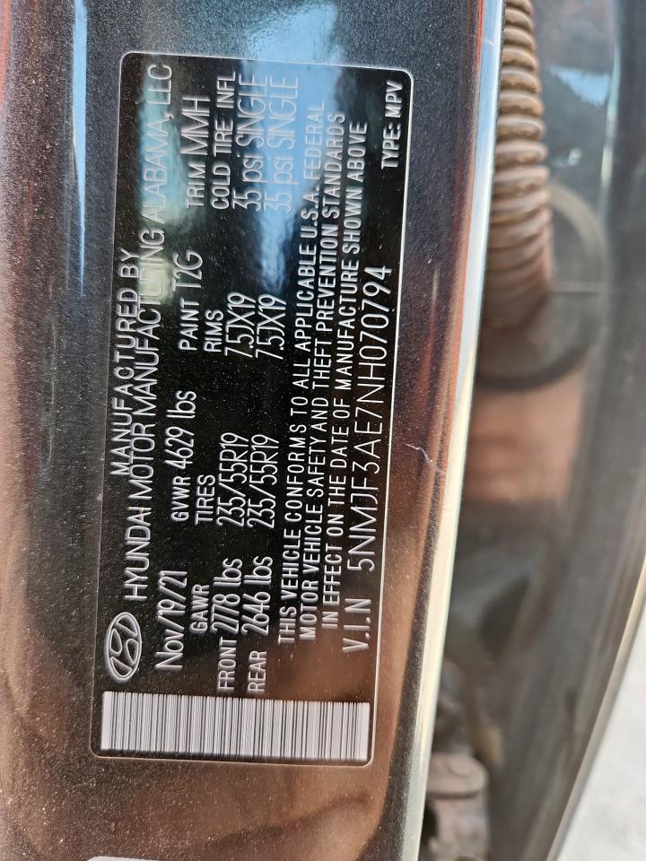 2022 Hyundai Tucson Sel VIN: 5NMJF3AE7NH070794 Lot: 84635085