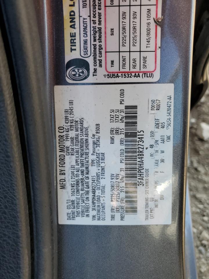 2011 Ford Fusion Se VIN: 3FAHP0HA4BR273415 Lot: 82183815