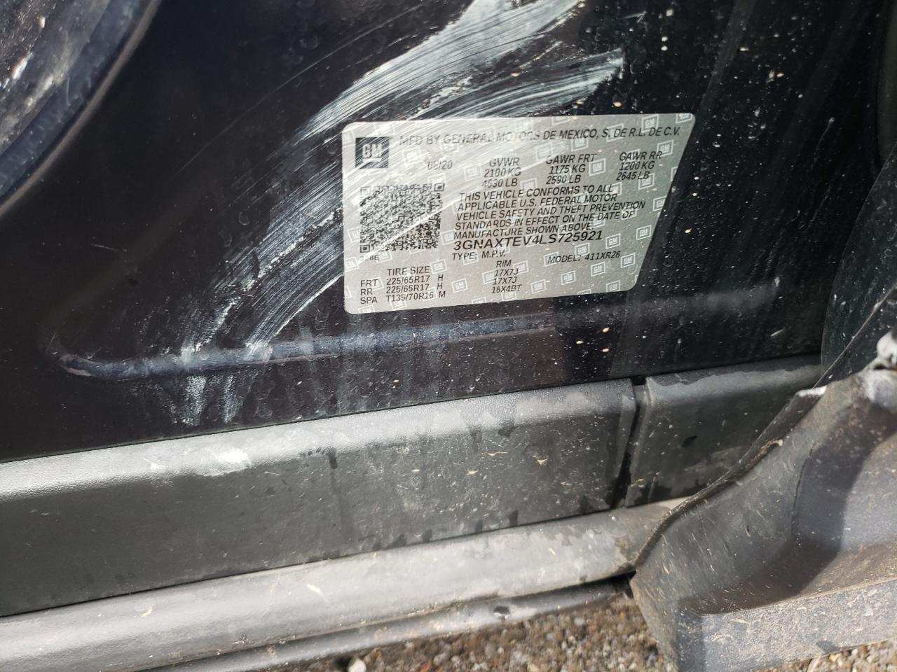 2020 Chevrolet Equinox Lt VIN: 3GNAXTEV4LS725921 Lot: 85185265