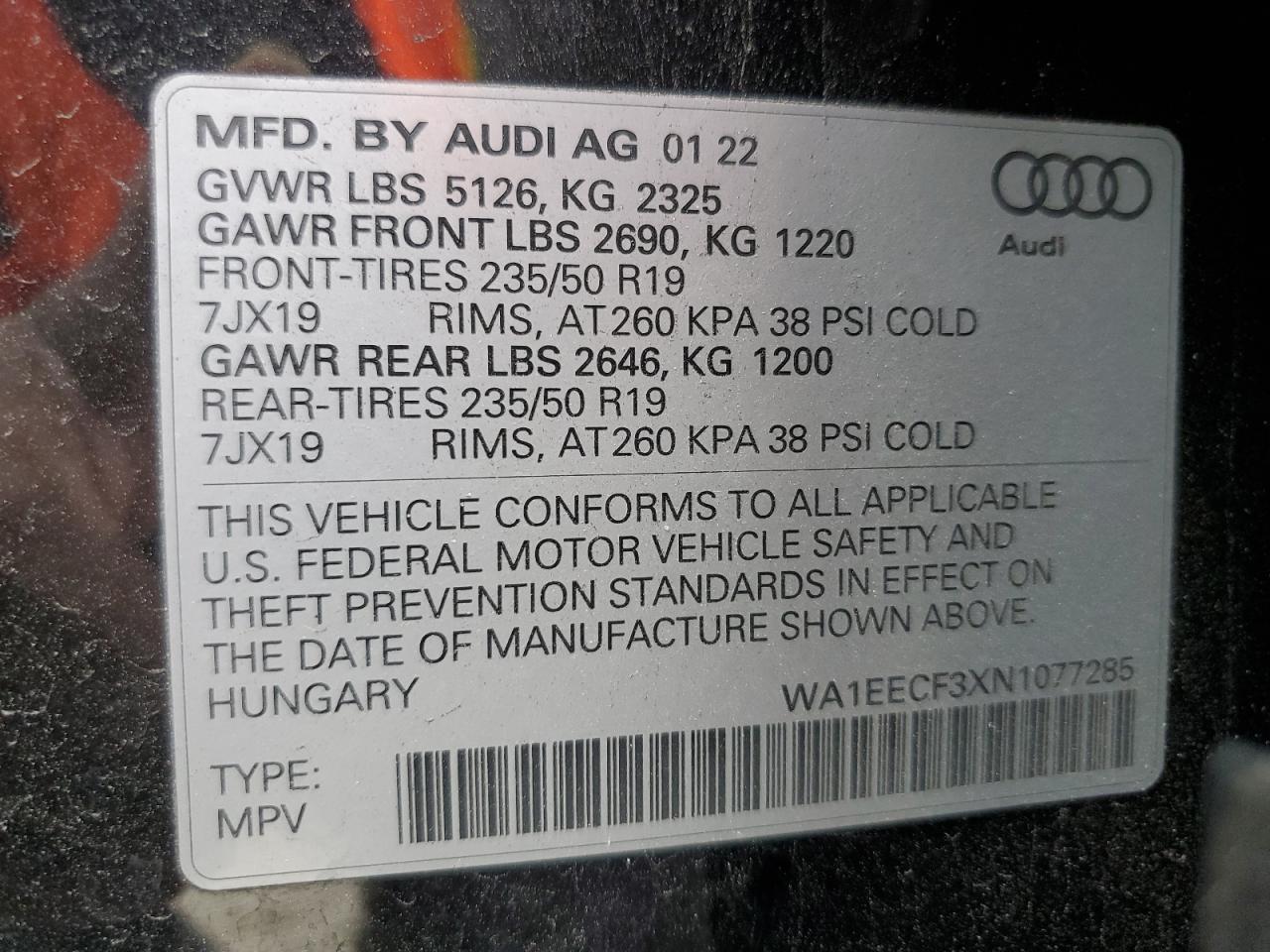 2022 Audi Q3 Premium Plus S Line 45 VIN: WA1EECF3XN1077285 Lot: 82752645