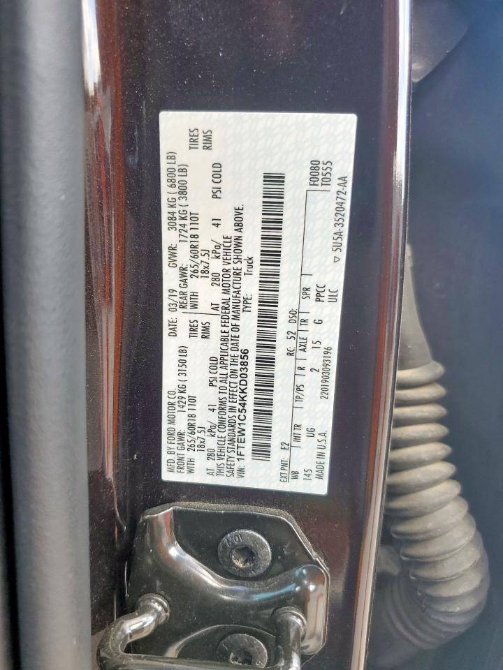 2019 Ford F150 Supercrew VIN: 1FTEW1C54KKD03856 Lot: 84638685