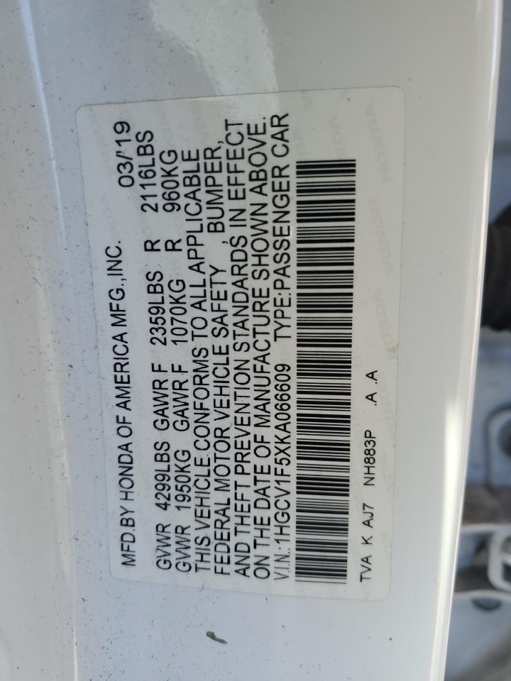 2019 Honda Accord Exl VIN: 1HGCV1F5XKA066609 Lot: 85758165