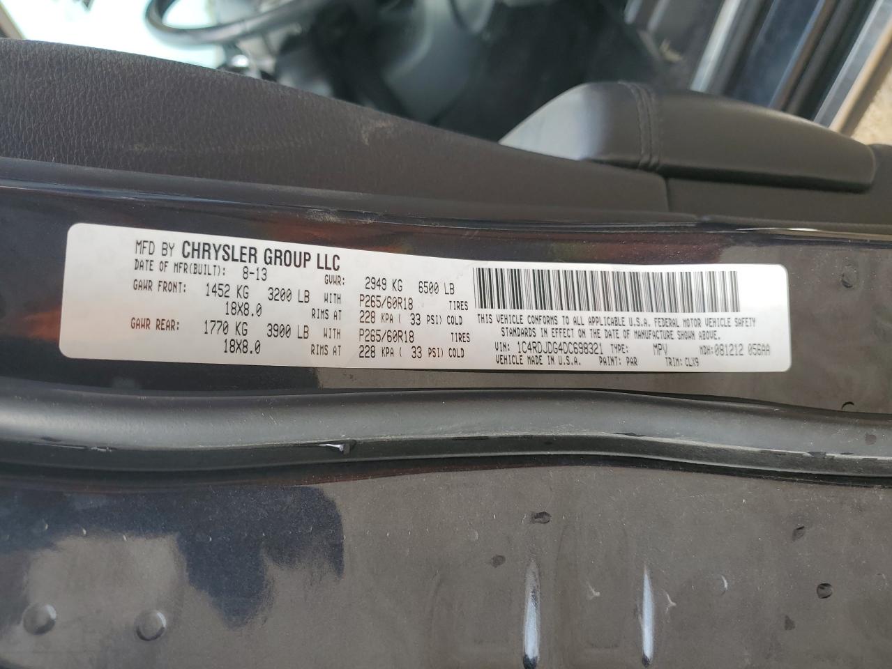 2013 Dodge Durango Crew VIN: 1C4RDJDG4DC698321 Lot: 85110985